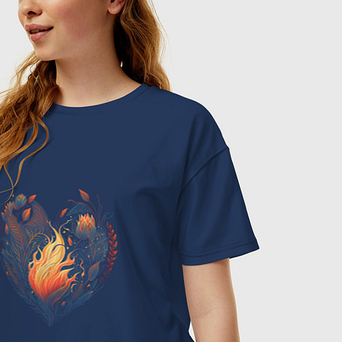 Женская футболка оверсайз Blooming heart / Тёмно-синий – фото 3