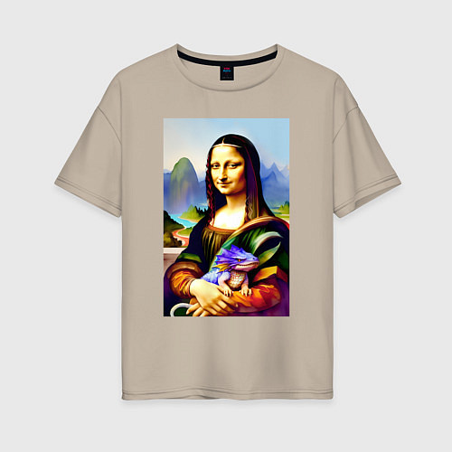 Женская футболка оверсайз Mona Lisa with baby dragon / Миндальный – фото 1