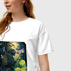 Футболка оверсайз женская Мистический персонаж в бамбуковой роще, цвет: белый — фото 2
