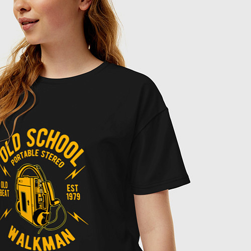 Женская футболка оверсайз Old school portable stereo walkman / Черный – фото 3