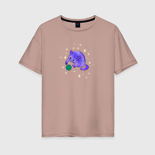 Женская футболка оверсайз Кот - вселенная / Пыльно-розовый – фото 1