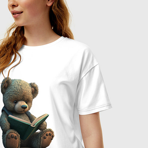 Женская футболка оверсайз Читающий медвежонок / Белый – фото 3