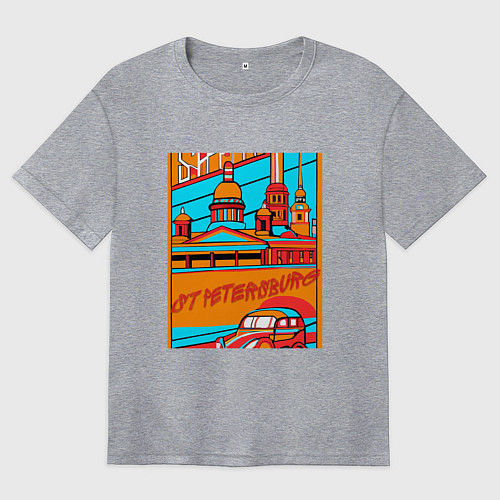 Женская футболка оверсайз Санкт-Петербург в стиле плаката 30-х годов / Меланж – фото 1