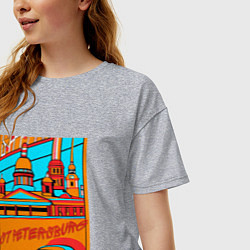 Футболка оверсайз женская Санкт-Петербург в стиле плаката 30-х годов, цвет: меланж — фото 2