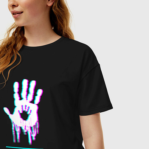 Женская футболка оверсайз Death Stranding в стиле glitch и баги графики / Черный – фото 3