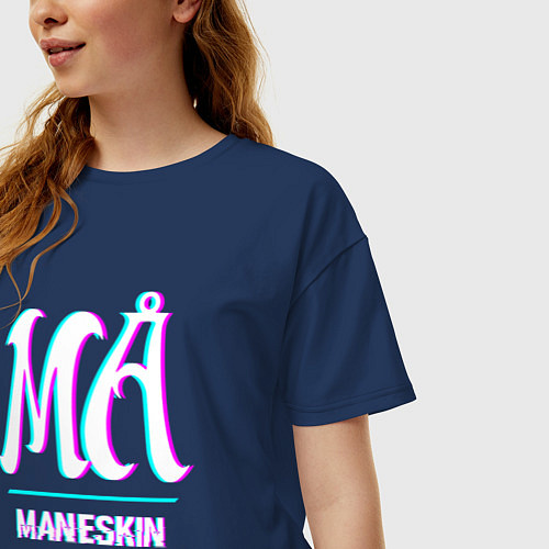 Женская футболка оверсайз Maneskin glitch rock / Тёмно-синий – фото 3