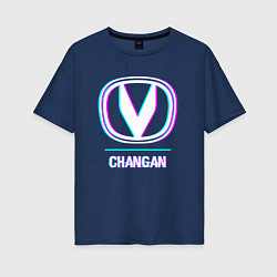 Футболка оверсайз женская Значок Changan в стиле glitch, цвет: тёмно-синий