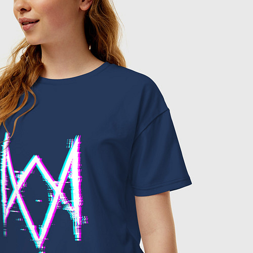 Женская футболка оверсайз Watch Dogs в стиле glitch и баги графики / Тёмно-синий – фото 3