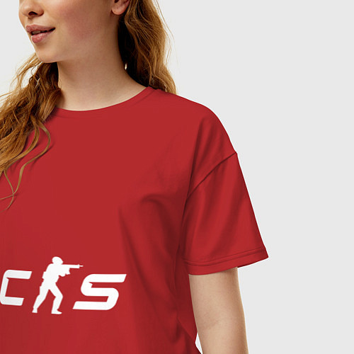 Женская футболка оверсайз Counter strike 2 новый логотип белый / Красный – фото 3