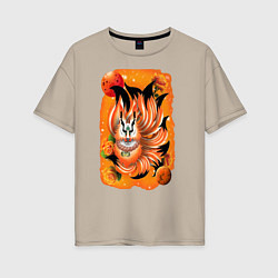 Футболка оверсайз женская Девятихвостый злой волк, цвет: миндальный