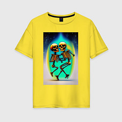 Футболка оверсайз женская Танцующие скелеты, цвет: желтый
