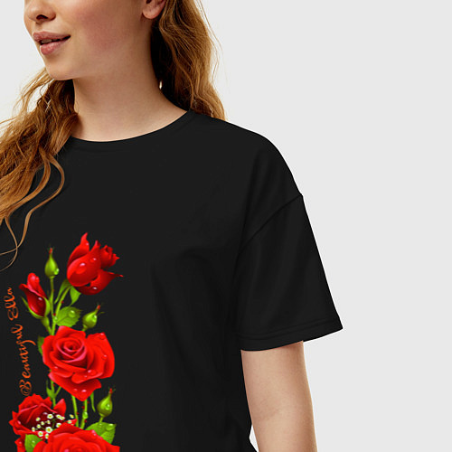 Женская футболка оверсайз Прекрасная Элла - букет из роз / Черный – фото 3