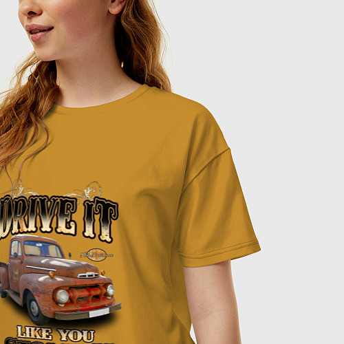 Женская футболка оверсайз Классический хот род Ford F-1 / Горчичный – фото 3