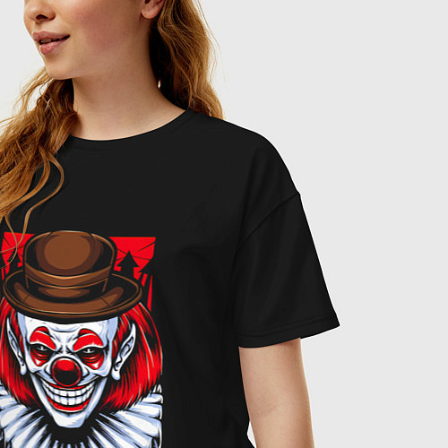 Женская футболка оверсайз Клоун в шляпе / Черный – фото 3