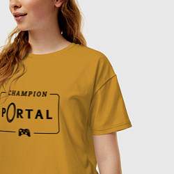 Футболка оверсайз женская Portal gaming champion: рамка с лого и джойстиком, цвет: горчичный — фото 2