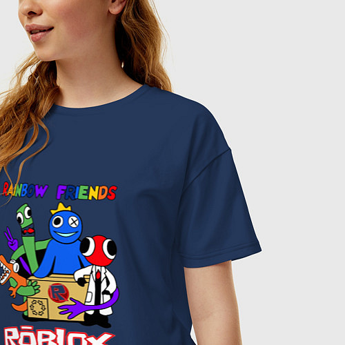 Женская футболка оверсайз Радужные друзья - монстры Роблокс / Тёмно-синий – фото 3