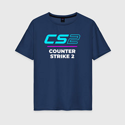 Футболка оверсайз женская Символ Counter Strike 2 в неоновых цветах, цвет: тёмно-синий
