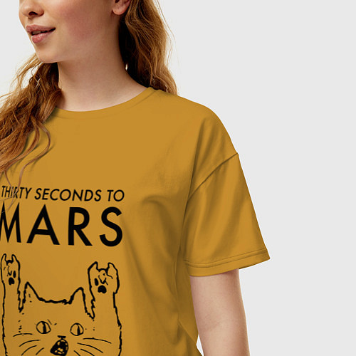 Женская футболка оверсайз Thirty Seconds to Mars - rock cat / Горчичный – фото 3
