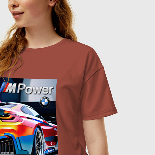 Женская футболка оверсайз BMW M Power - motorsport / Кирпичный – фото 3