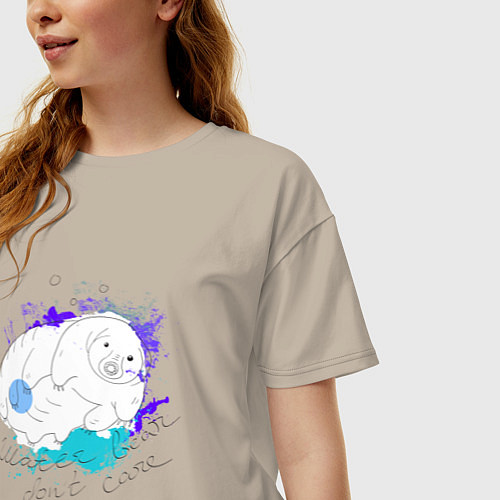 Женская футболка оверсайз Тихоходка: water bear dont care / Миндальный – фото 3