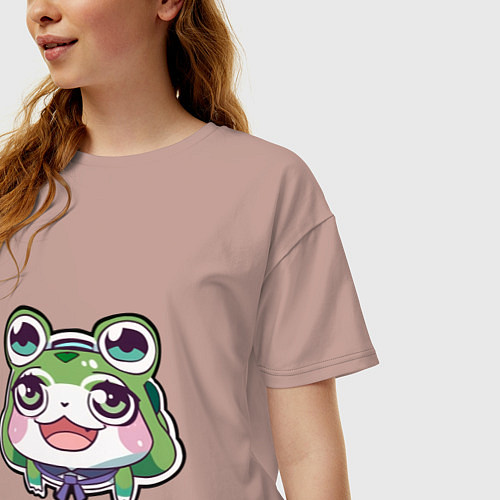 Женская футболка оверсайз Аниме девочка лягушка / Пыльно-розовый – фото 3