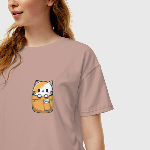 Женская футболка оверсайз Карманный друг - котёнок / Пыльно-розовый – фото 3