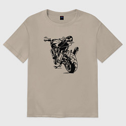 Футболка оверсайз женская Мотоцикл силуэт, цвет: миндальный