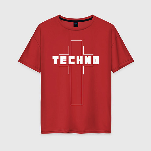 Женская футболка оверсайз Techno крест / Красный – фото 1