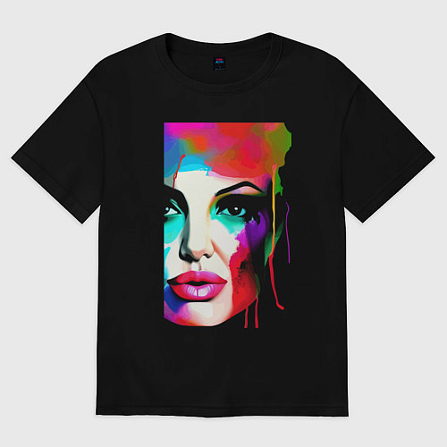 Женская футболка оверсайз Angelina Jolie - watercolor - sketch / Черный – фото 1