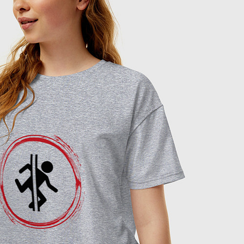 Женская футболка оверсайз Символ Portal и красная краска вокруг / Меланж – фото 3