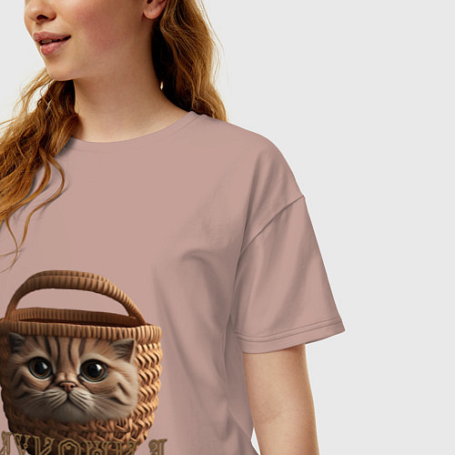 Женская футболка оверсайз Кошка лукошка мем / Пыльно-розовый – фото 3