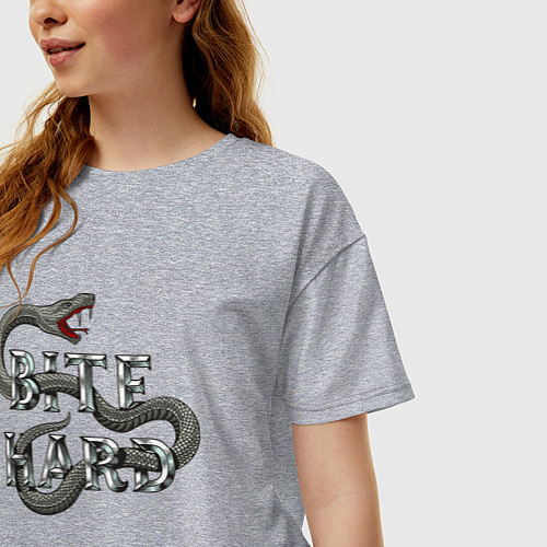 Женская футболка оверсайз Кусай сильно - слоган - змея / Меланж – фото 3
