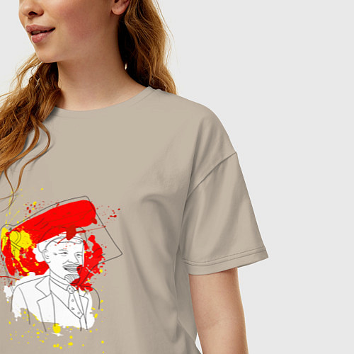 Женская футболка оверсайз Ленин лайн арт портрет / Миндальный – фото 3