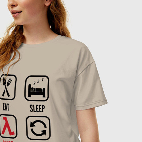 Женская футболка оверсайз Eat - sleep - Half-Life - repeat / Миндальный – фото 3