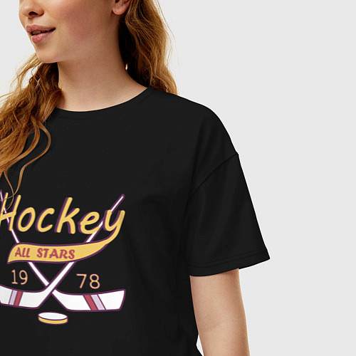 Женская футболка оверсайз Любителям хоккея / Черный – фото 3