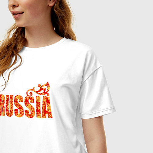 Женская футболка оверсайз Russia: в стиле хохлома / Белый – фото 3