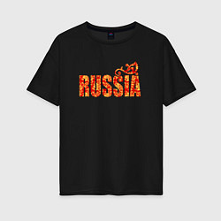 Футболка оверсайз женская Russia: в стиле хохлома, цвет: черный