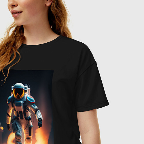 Женская футболка оверсайз Брутальный астронавт / Черный – фото 3