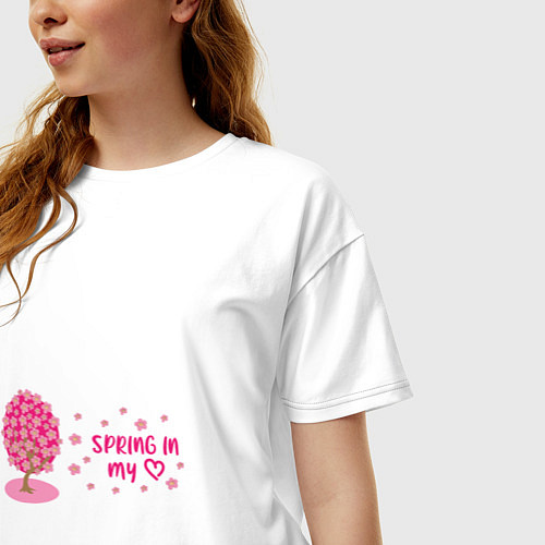 Женская футболка оверсайз Цветущее вишневое дерево - весна в моем сердце / Белый – фото 3