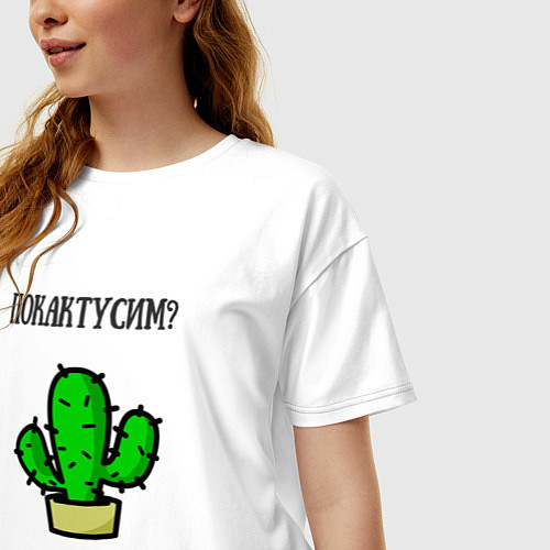 Женская футболка оверсайз Зеленый кактус / Белый – фото 3