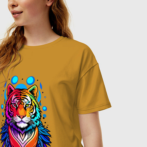 Женская футболка оверсайз Тигр портрет / Горчичный – фото 3
