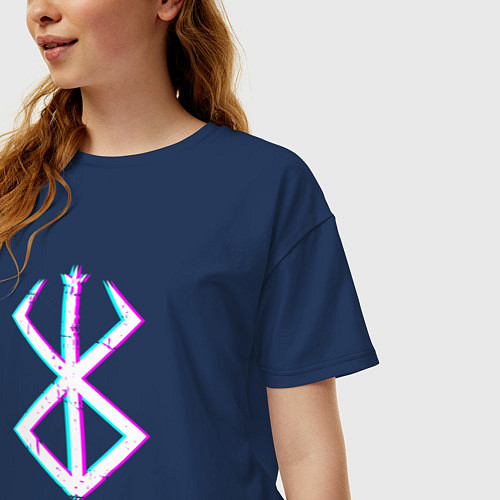 Женская футболка оверсайз Символ Berserk в стиле glitch / Тёмно-синий – фото 3