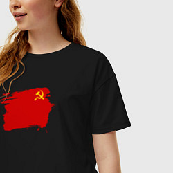 Футболка оверсайз женская Флаг СССР серп и молот, цвет: черный — фото 2