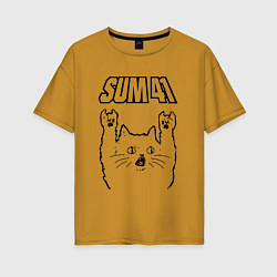 Футболка оверсайз женская Sum41 - rock cat, цвет: горчичный