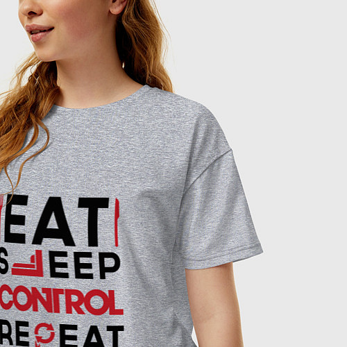 Женская футболка оверсайз Надпись: eat sleep Control repeat / Меланж – фото 3