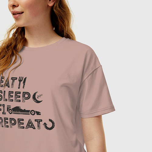 Женская футболка оверсайз Eat sleep F1 / Пыльно-розовый – фото 3