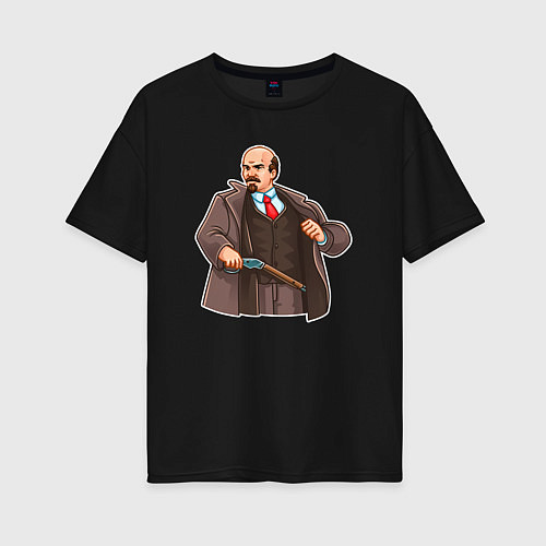 Женская футболка оверсайз Ленин достаёт ружьё / Черный – фото 1