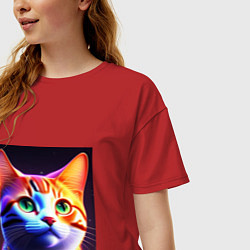 Футболка оверсайз женская Милый котик с большими глазами, цвет: красный — фото 2