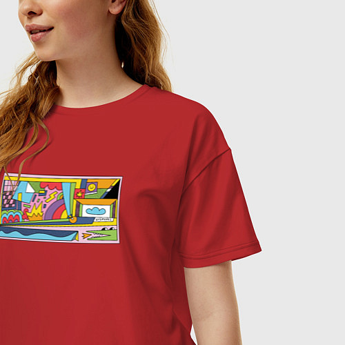 Женская футболка оверсайз Цветная геометрия и крокодил / Красный – фото 3