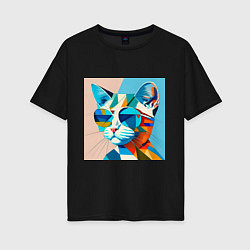 Футболка оверсайз женская Кот в темных очках Пикассо, цвет: черный